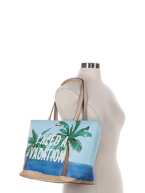kate spade Light Blue Palm Print Tote with Tan Straps